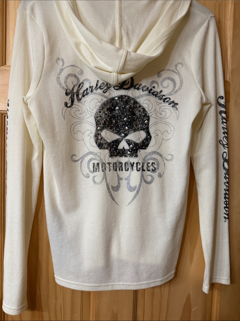 Harley-Davidson Cream Lace-Up Hooded Women's Top